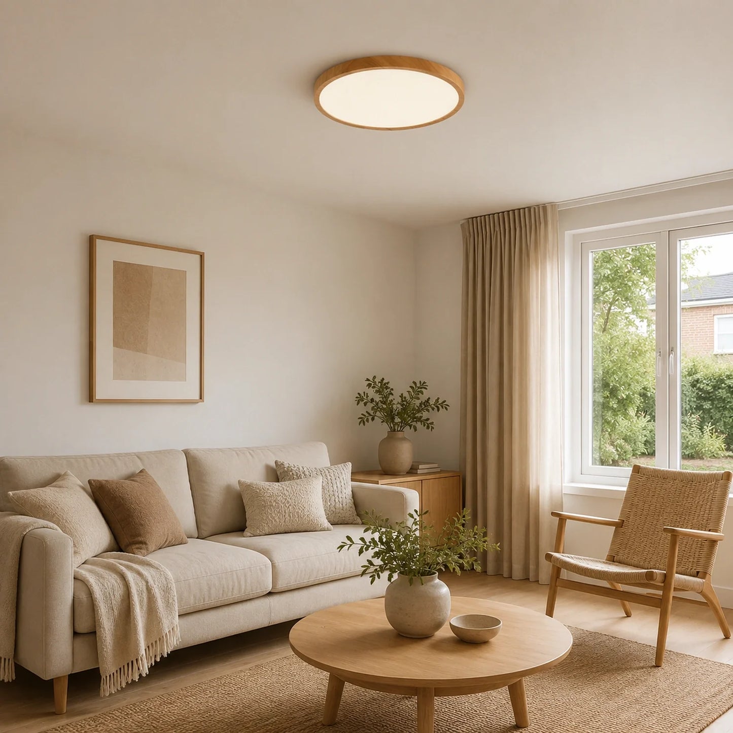 Modern LED Flush Mount Ceiling Light with Wood Grain Finish