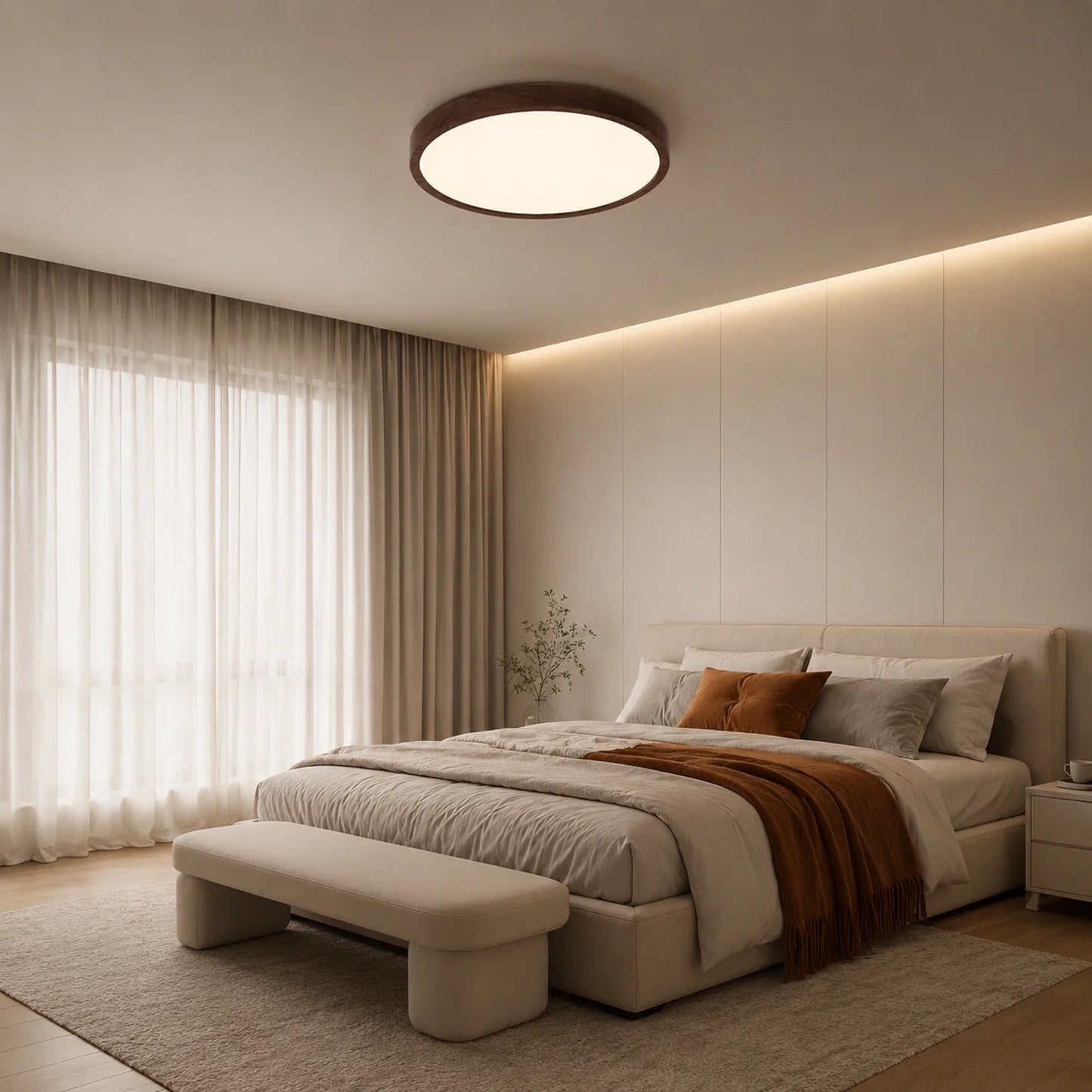 Modern LED Flush Mount Ceiling Light with Wood Grain Finish