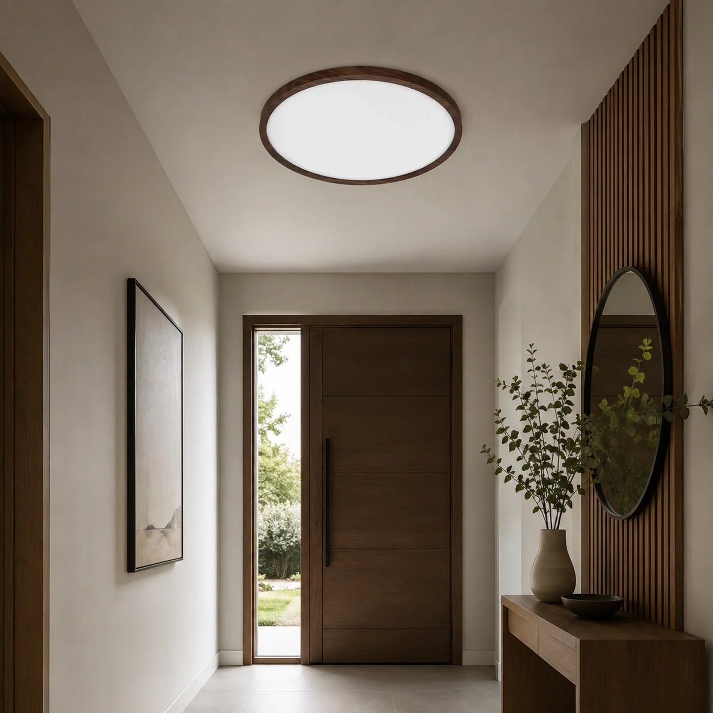 Modern LED Flush Mount Ceiling Light with Wood Grain Finish