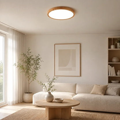 Modern LED Flush Mount Ceiling Light with Wood Grain Finish