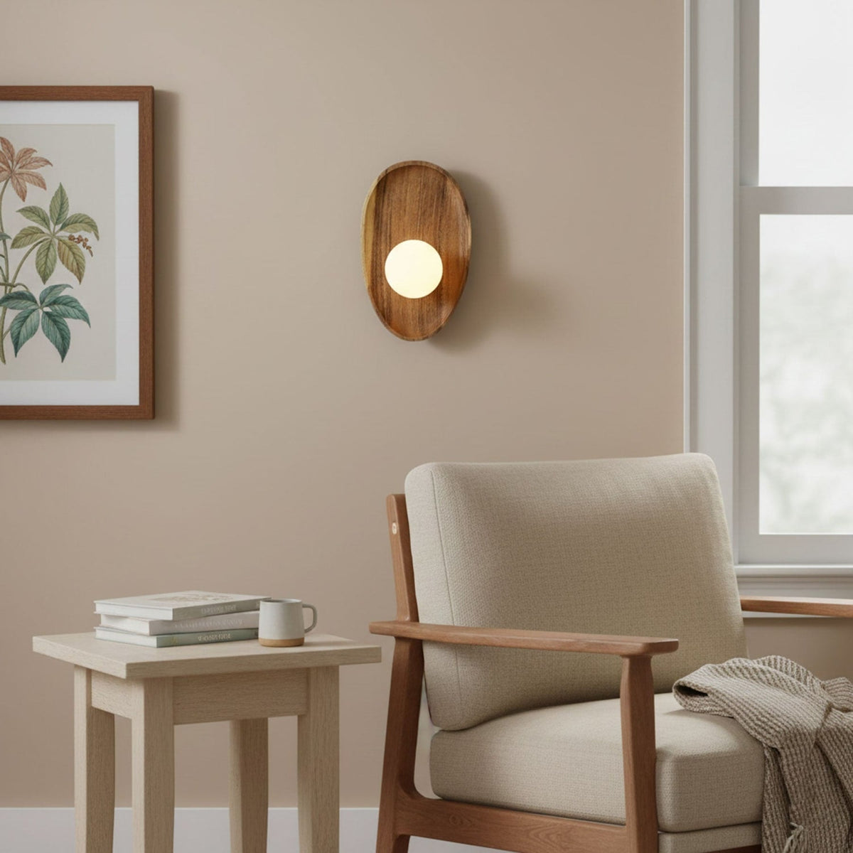 Walnut Wall Light with Glass Globe and Oval Backplate — product view 10