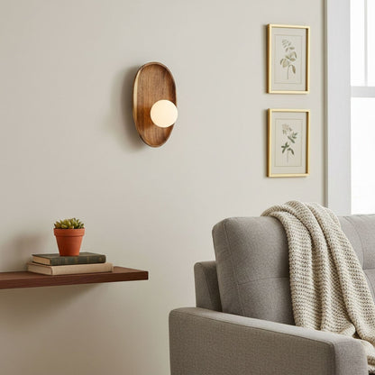 Walnut Wall Light with Glass Globe and Oval Backplate — product view 11