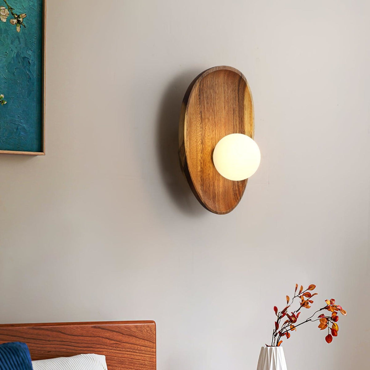 Walnut Wall Light with Glass Globe and Oval Backplate — product view 20