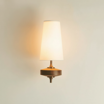 Walnut Wall Sconce with Tapered Fabric Shade
