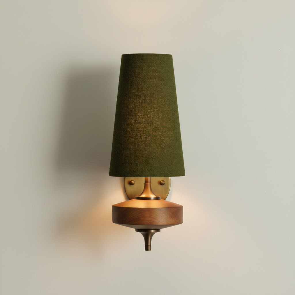Walnut Wall Sconce with Tapered Fabric Shade