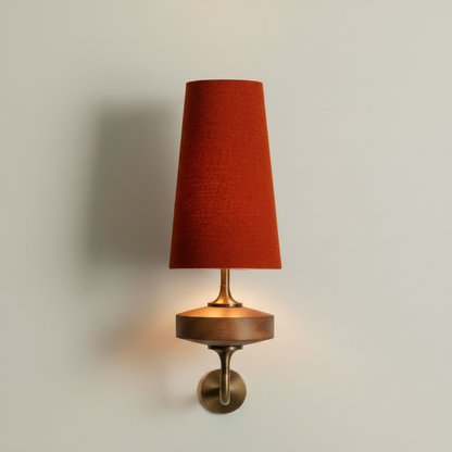 Walnut Wall Sconce with Tapered Fabric Shade