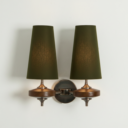 Walnut Wall Sconce with Tapered Fabric Shade