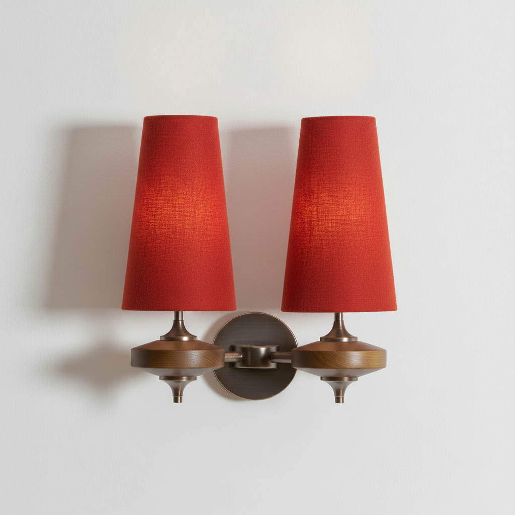 Walnut Wall Sconce with Tapered Fabric Shade