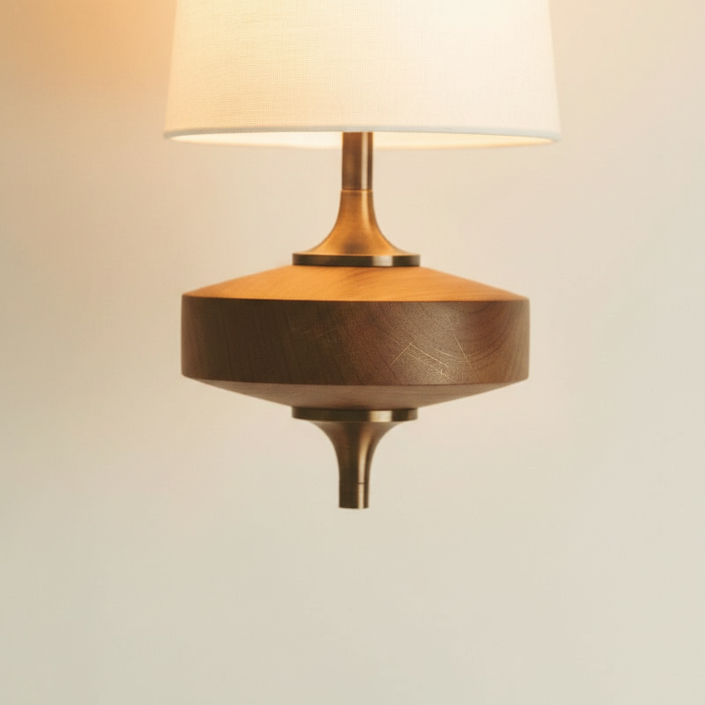 Walnut Wall Sconce with Tapered Fabric Shade