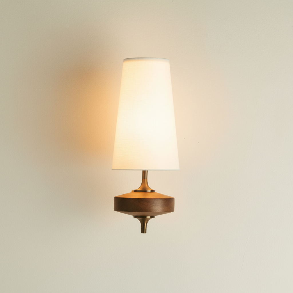 Walnut Wall Sconce with Tapered Fabric Shade