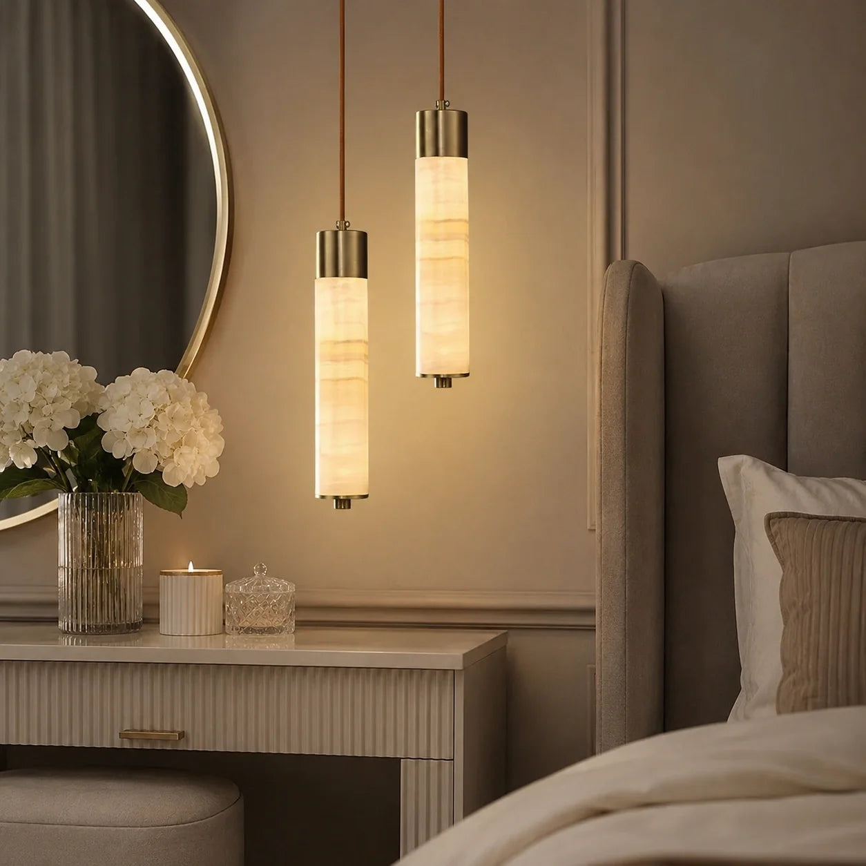 Retro LED Pendant Light with Marble and Acrylic Effect