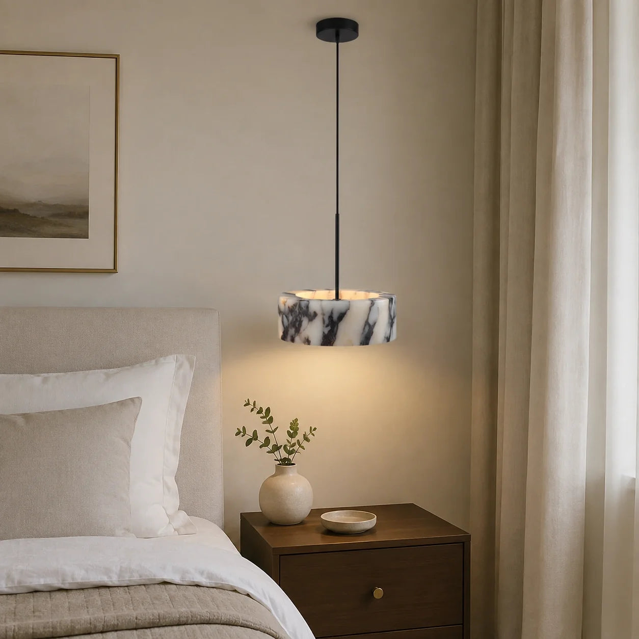 Natural Stone Round Pendant Light with Integrated LED