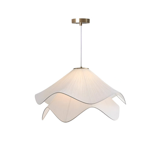 White Japandi pendant with a layered wavy fabric shade