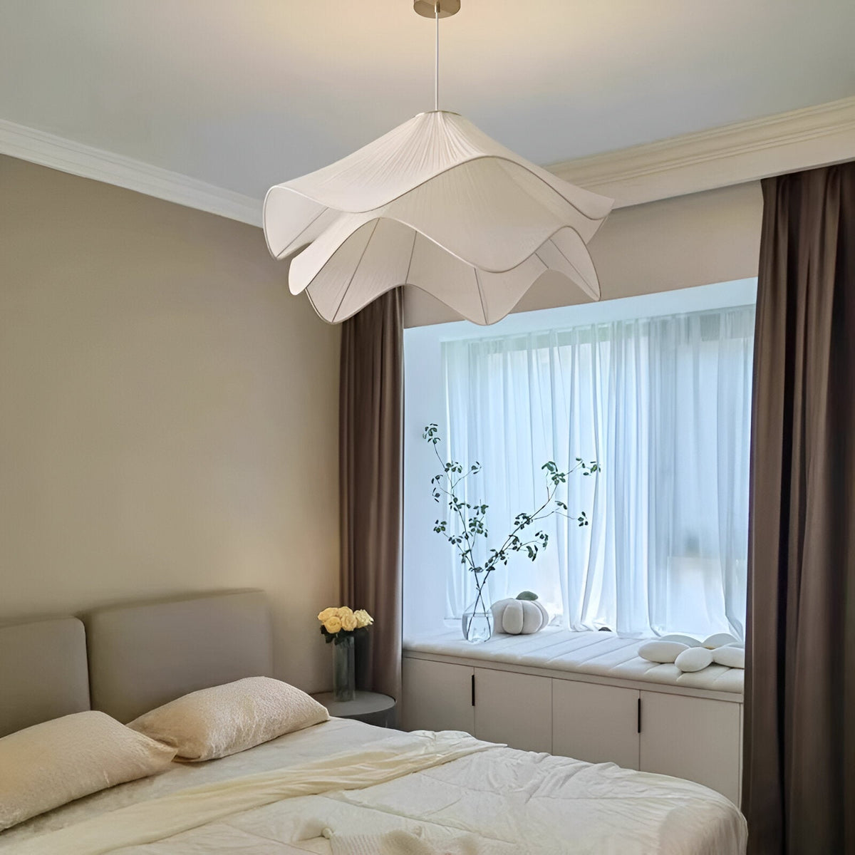 White wavy pendant in a bedroom