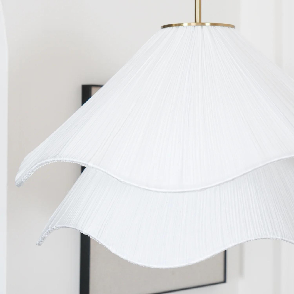 Close-up of pleated white fabric and layered edges