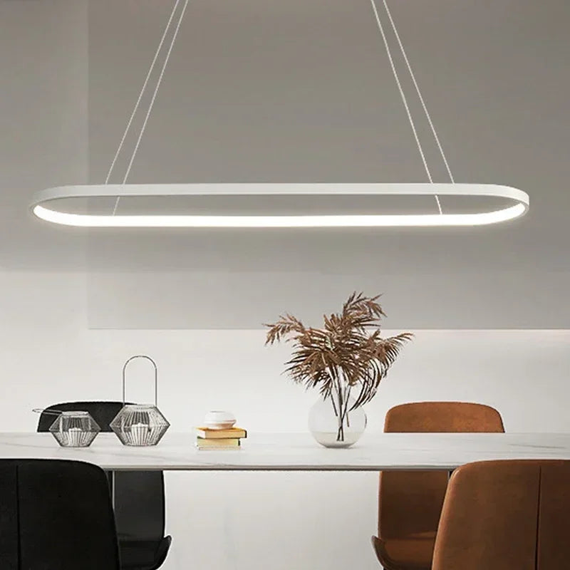 White oval LED pendant light with adjustable suspension