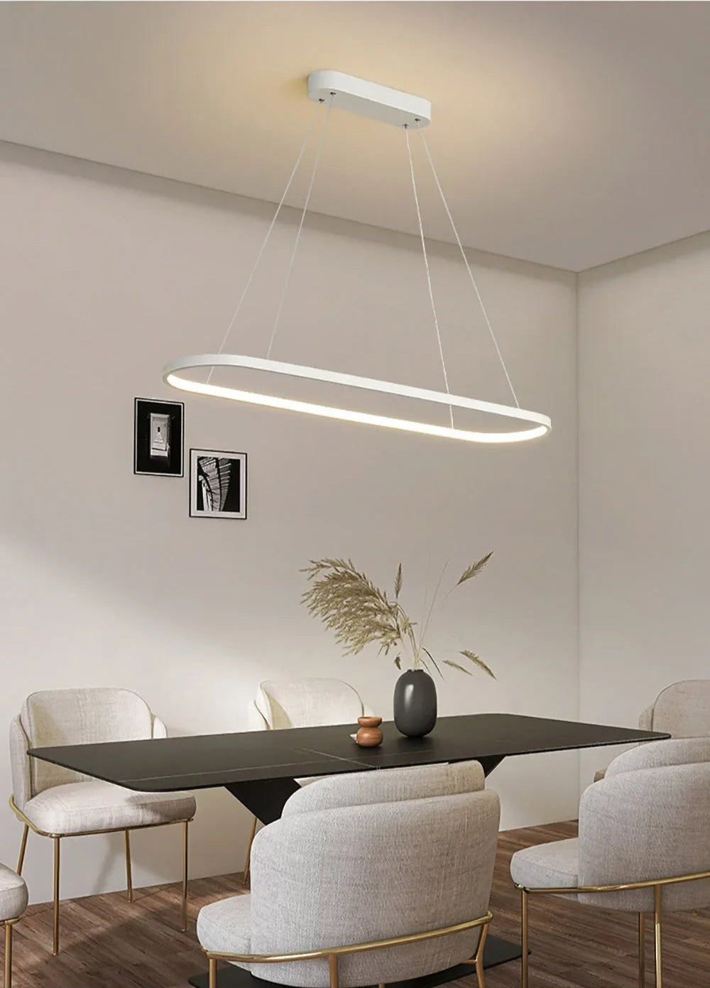 White oval pendant light with warm and cool white options