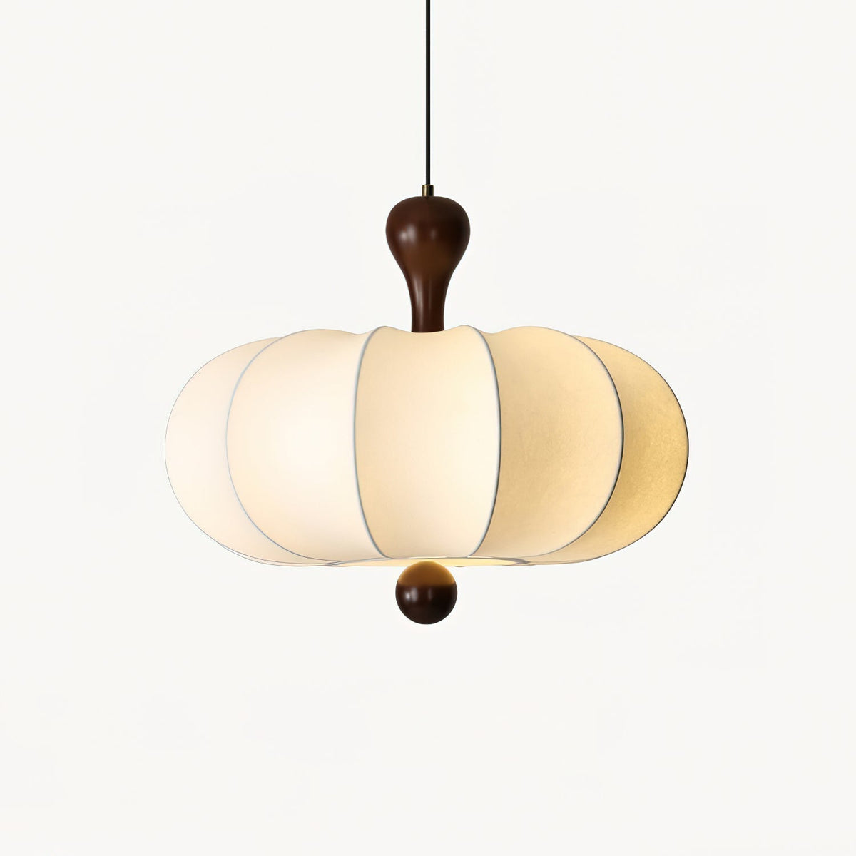 White rounded-panel pendant with walnut-tone base