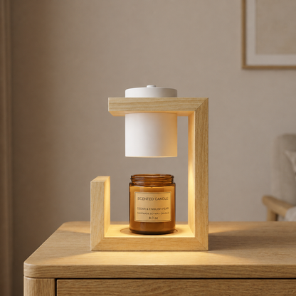 White solid wood candle warmer lamp with timer and dimmer