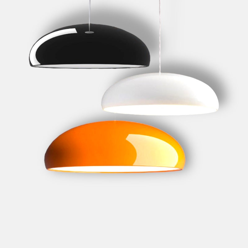 Black, white and orange wide dome pendant finishes