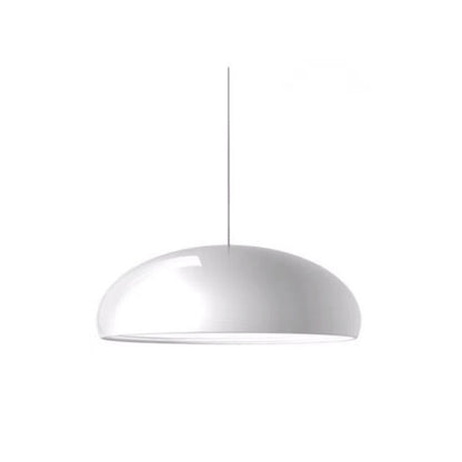 White wide dome pendant with a curved metal shade