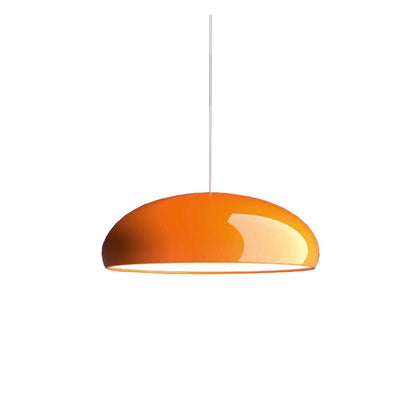 Orange wide dome pendant with a curved shade