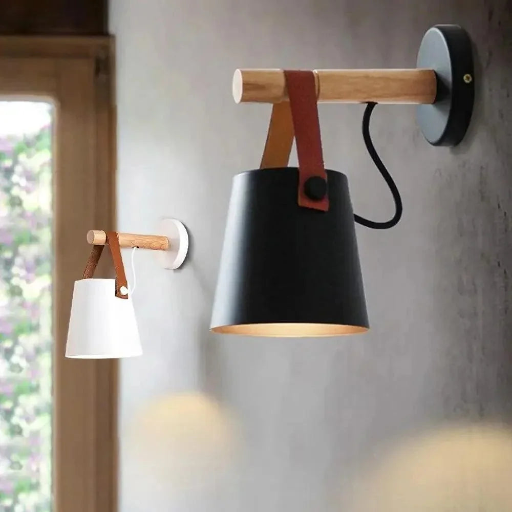 Wood and Leather Strap Wall Light