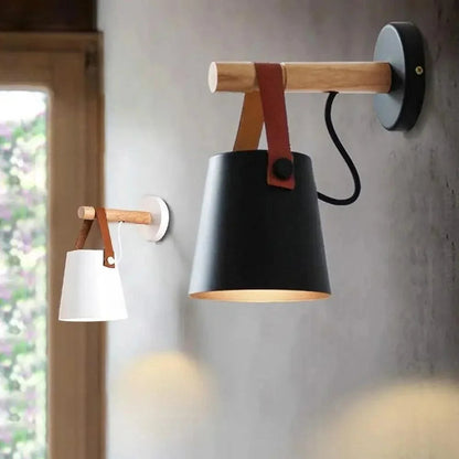 Wood and Leather Strap Wall Light