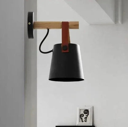 Wood and Leather Strap Wall Light