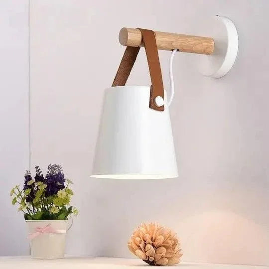 Wood and Leather Strap Wall Light