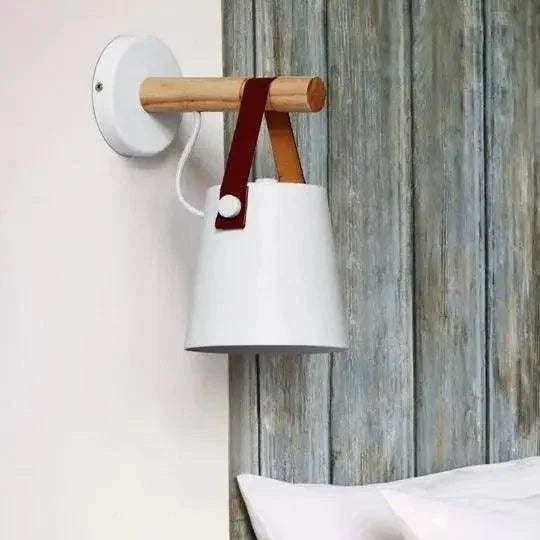 Wood and Leather Strap Wall Light