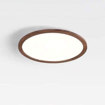 Wood-effect round acrylic flush ceiling light showing the rim and diffuser