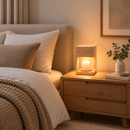 Wood frame candle warmer lamp