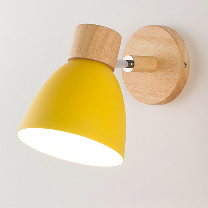 Wood and iron cone wall sconce with E27 fitting