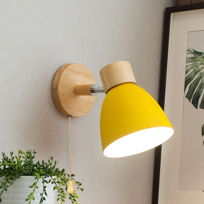 Modern cone wall sconce in wood and iron