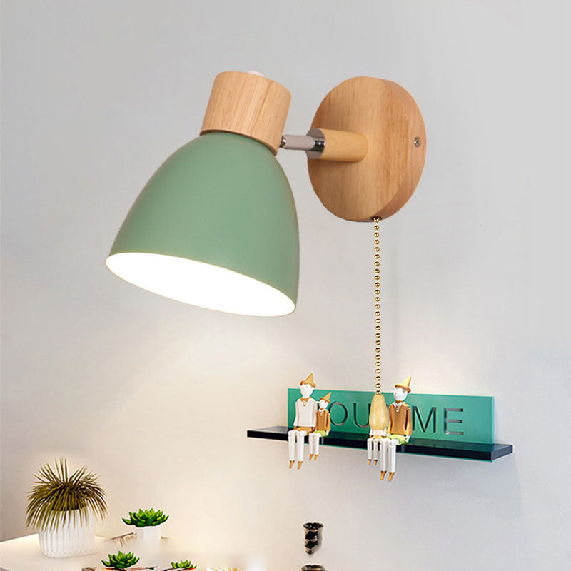 Wall-mounted cone sconce with wood and iron construction