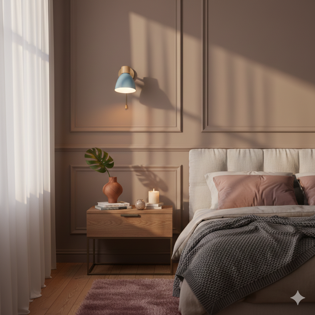 Cone wall sconce with E27 fitting in a styled room