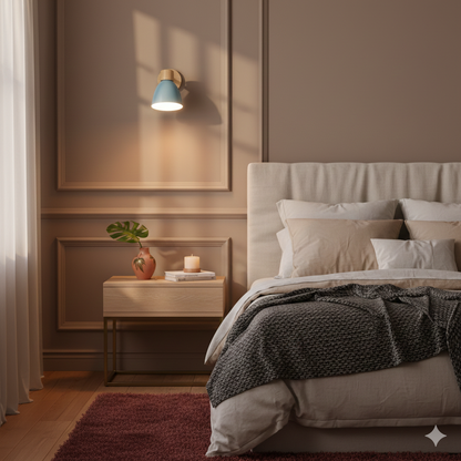 Modern wood wall sconce shown in an interior