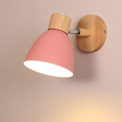 Wooden wall light with iron cone shade variant view