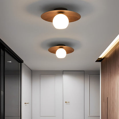 Wood-Tone Iron Semi-Flush Ceiling Light