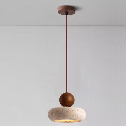 Walnut pendant with rounded travertine shade