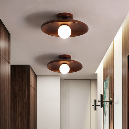 Wooden Disc Ceiling Light with Globe