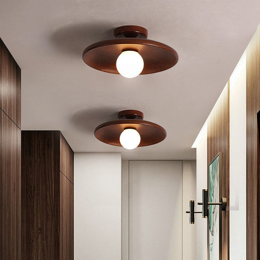 Wooden Disc Ceiling Light with Globe