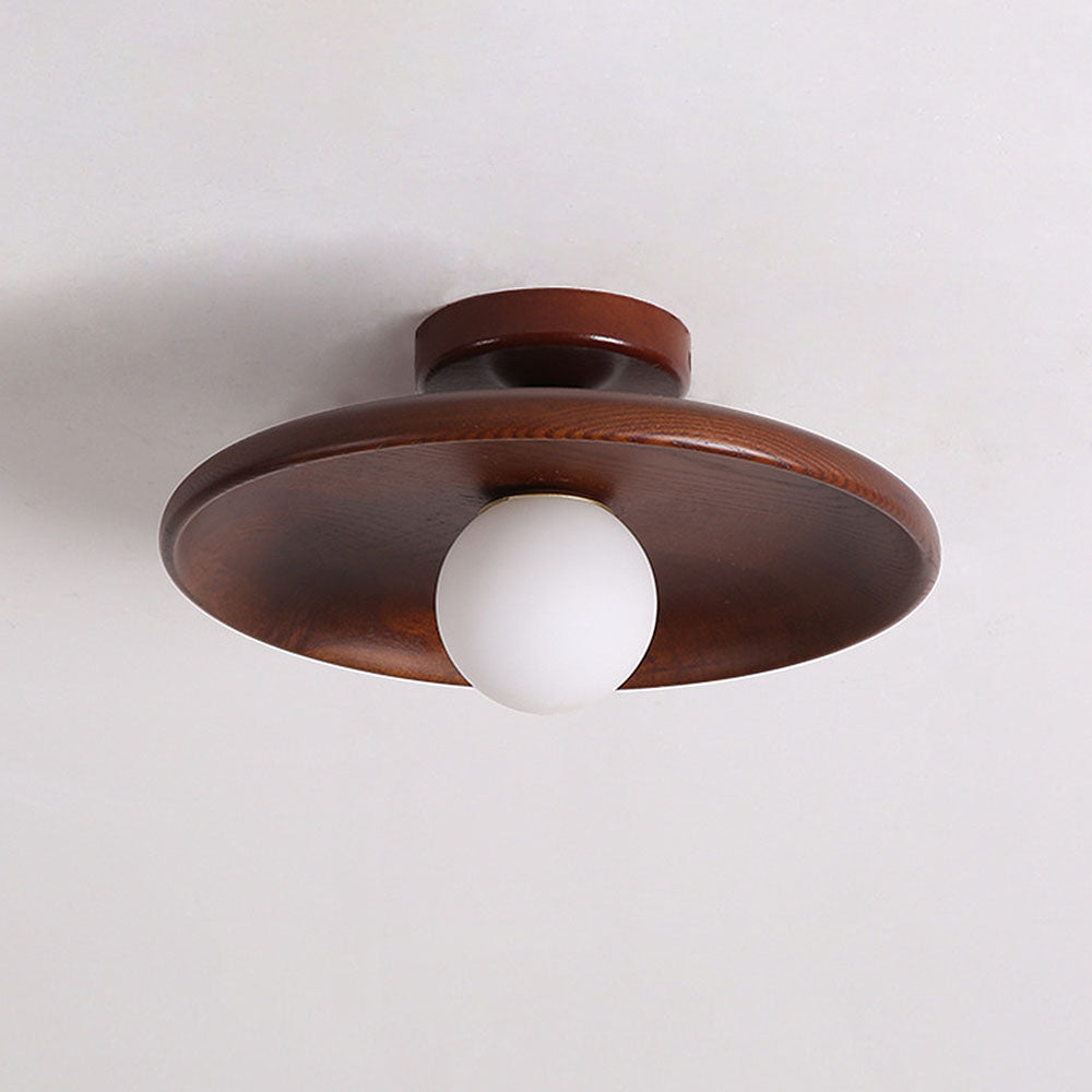 Wooden Disc Ceiling Light with Globe