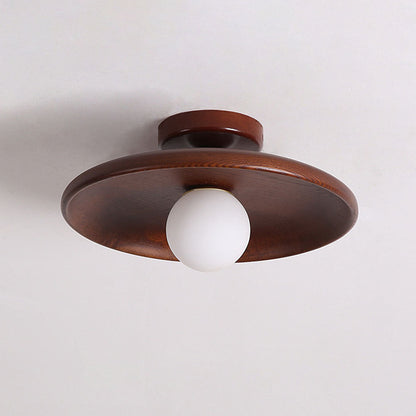 Wooden Disc Ceiling Light with Globe