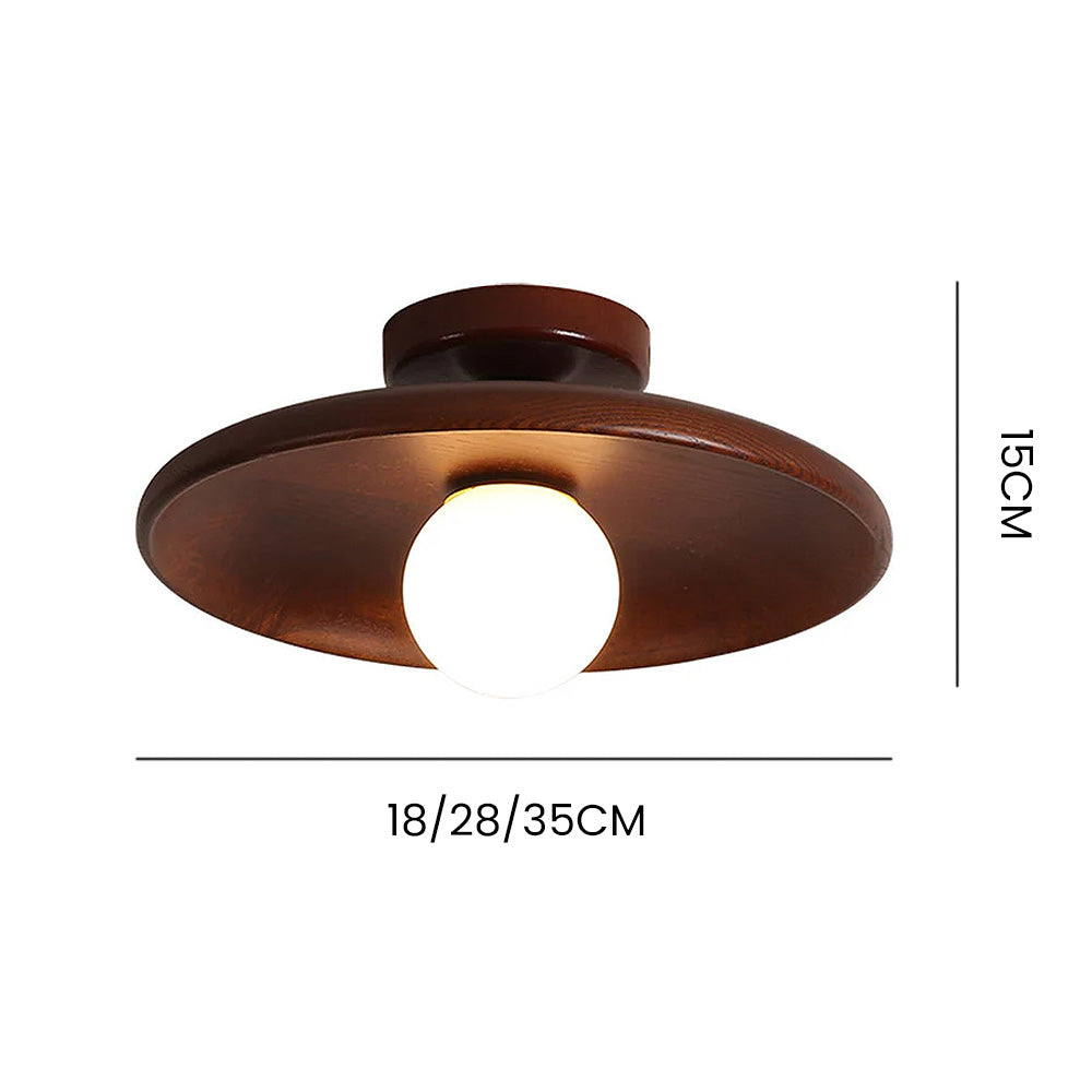Wooden Disc Ceiling Light with Globe