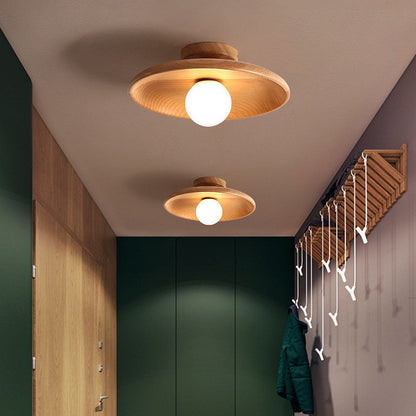 Wooden Disc Ceiling Light with Globe