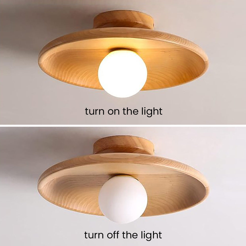 Wooden Disc Ceiling Light with Globe