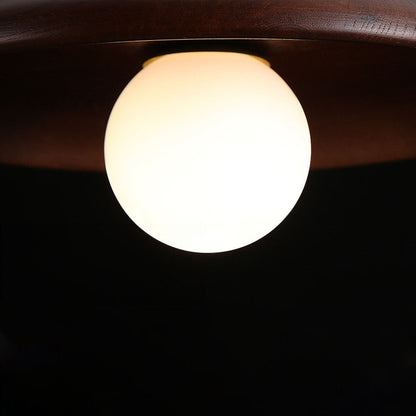 Wooden Disc Ceiling Light with Globe