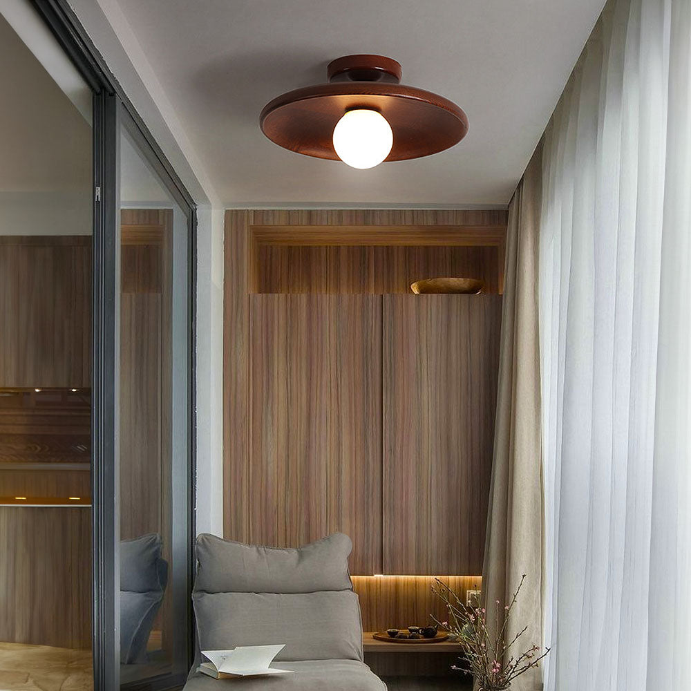 Wooden Disc Ceiling Light with Globe